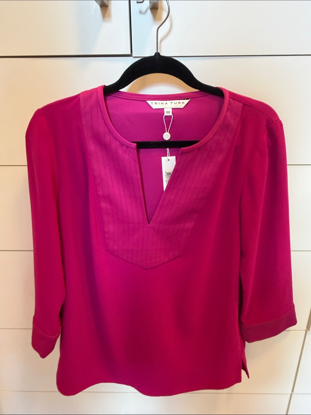 Trina Turk Fuchsia Split V-Neck Blouse